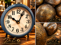 Dr. E WCE signed vintage clock and bronze spheres art collage