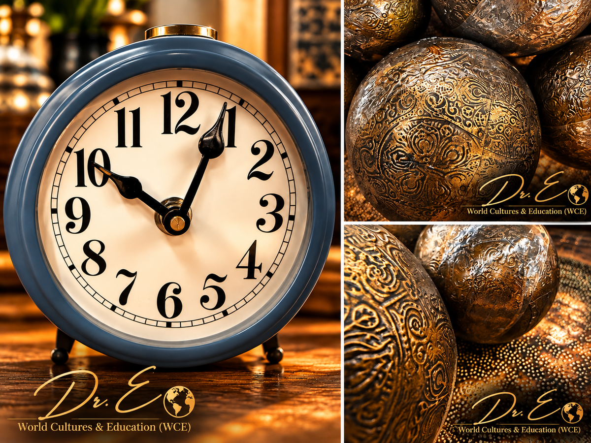 Dr. E WCE signed vintage clock and bronze spheres art collage