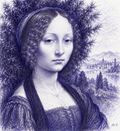 Ginevra de’ Benci in blue-violet scribble art, signed Dr. E