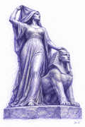 Blue-violet scribble artwork inspired by Mahmoud Mokhtar’s Egypt’s Awakening — Nahdat Misr, signed Dr. E